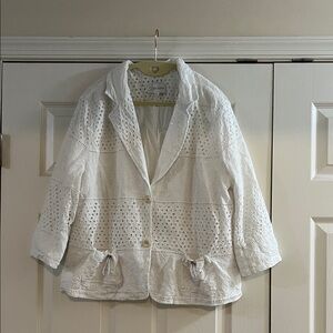 Elegant White Eyelet Women's Jacket 3/4 sleeves